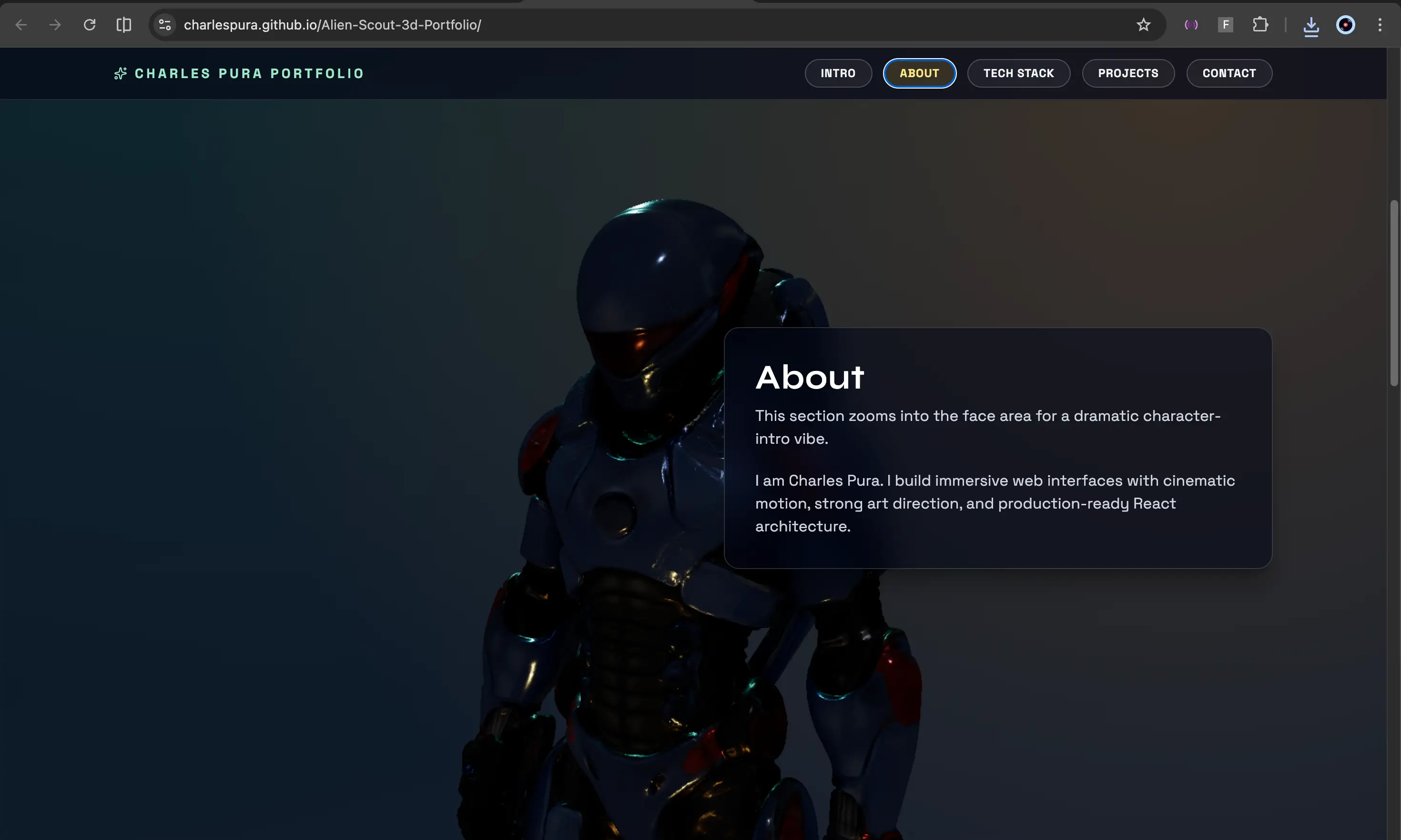 Alien Scout 3D Portfolio Hero