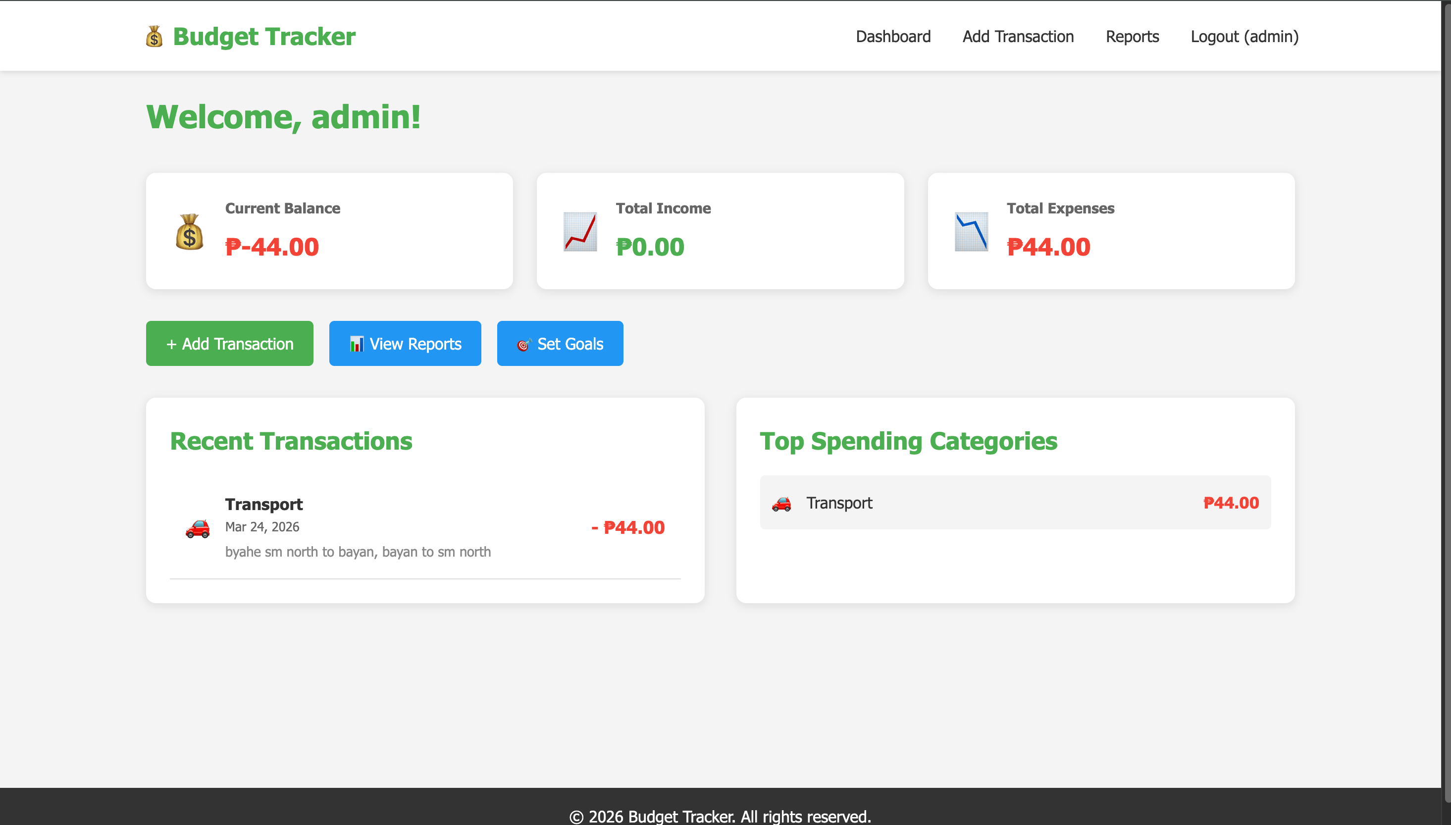 Budget Tracker Dashboard