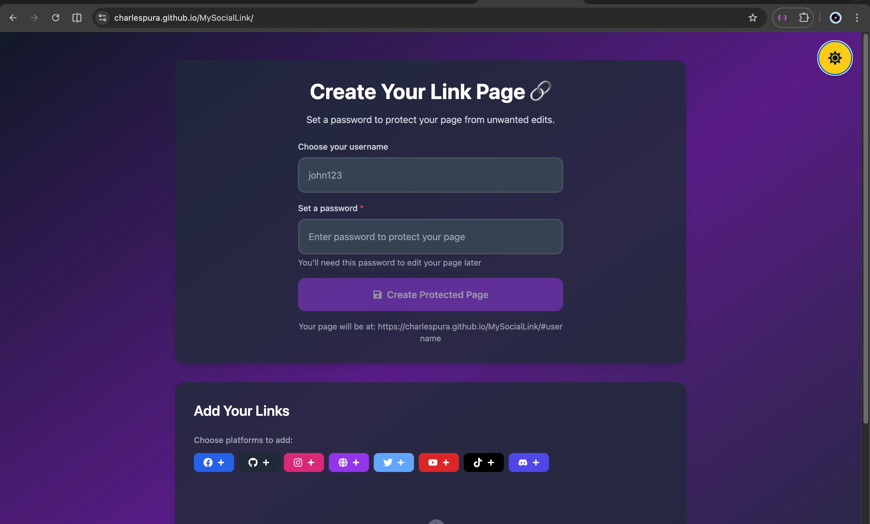 MySocialLink Dark Mode