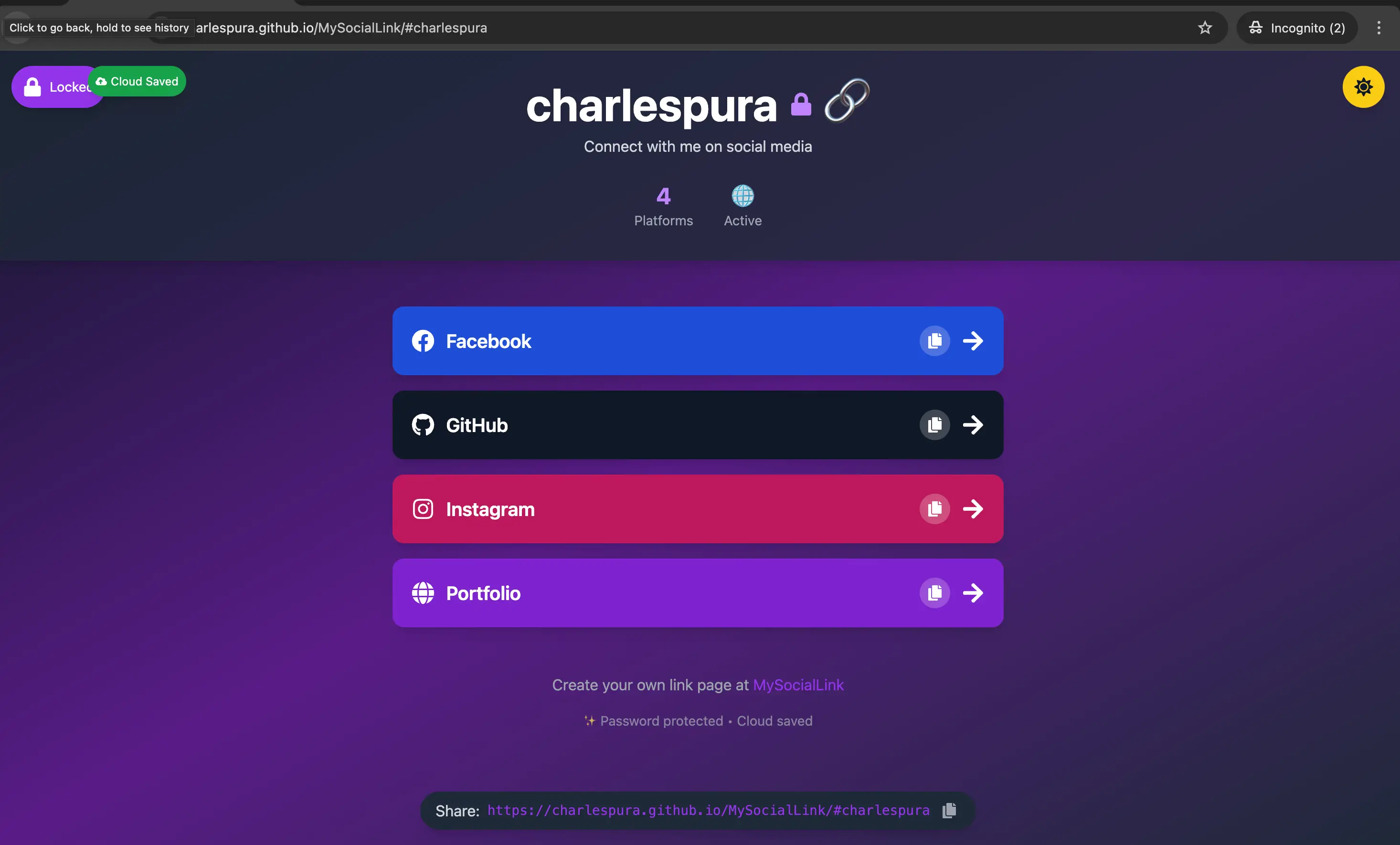 MySocialLink Username Page